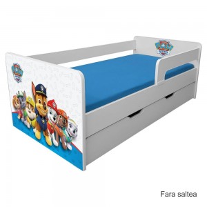 Pat copii Paw Patrol Blue P1L cu sertar- 2-8 ani, cu paravane detasabile/interschimbabile