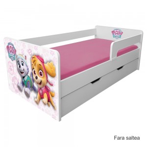 Pat copii Paw Patrol Pink P1L cu sertar - 2-12 ani cu paravane detasabile